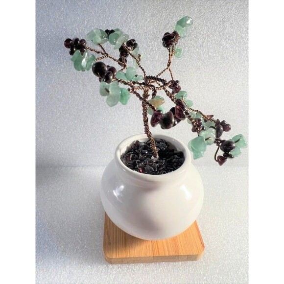 Beautiful Genuine Garnet & Green Aventurine Gemstone Tree - Picture 3 of 5